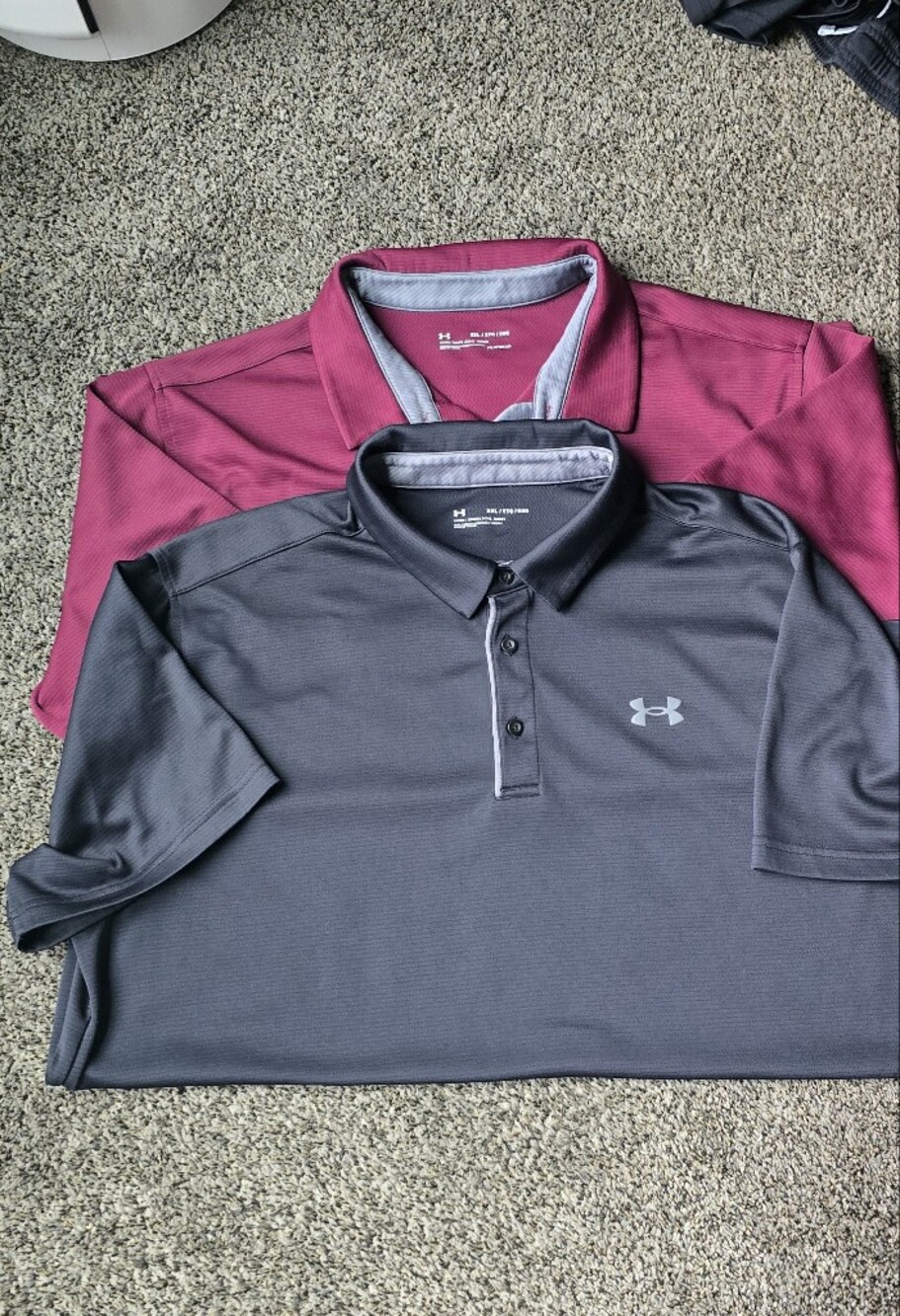 2 Like New Under Armour Men's Polo Grey & Maroon